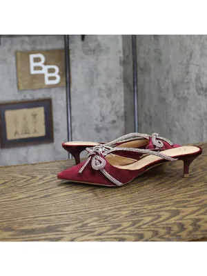 A New Day Rhinestone Bow Velvet Heels 94656737 Burgundy Red 7M thumbnail 7