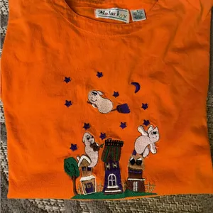 Vintage Malarkey Womens Halloween Shirt Orange Long Sleeve Embroidered- Small thumbnail 1