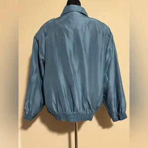 EUC FUDA International Blue 100 % silk bomber jacket size medium thumbnail 6