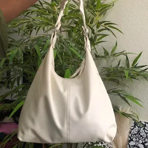 White Coquette leather shoulder hand bag purse with ruffle detail strap thumbnail 1