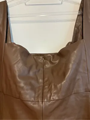 The Drop Hank pleather faux leather mini dress zip back mocha brown size 5X thumbnail 6