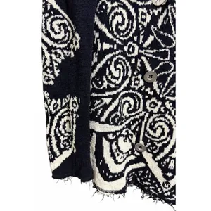 Free People Mandella‎ Intarsia Cardigan Knit Jacket Black/White Women's Size Lg thumbnail 8