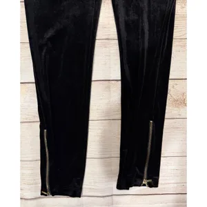 Zara Women’s Black Velvet High Waisted Pants With Ankle Zippers Large thumbnail 2