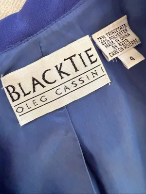 Vintage 90s Black Tie Oleg Cassini Cobalt Blue 2pc Column Gown Dress Bolero Jack thumbnail 7