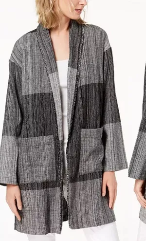Eileen Fisher‎ Cotton Colorblocked Jacket Shawl Grey Womens Size XXS / XS thumbnail 1