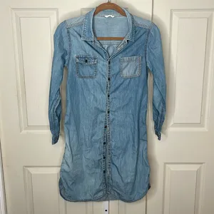 Denim Button-Down Shirt Dress Long Sleeve Size Small thumbnail 3