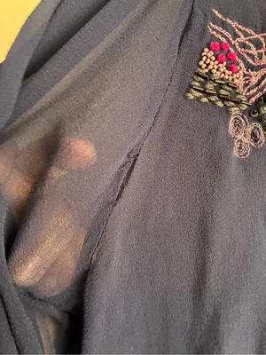 Anthropologie Saivana Silk Beaded Sheer Embroidered V-Neck Peasant Navy Blouse M thumbnail 12