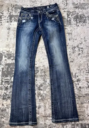 Miss Me Dark Blue Embellished Flare Jeans thumbnail 1