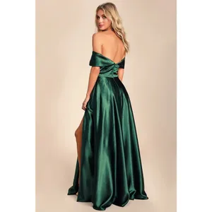 NWT Lulus Greatest Hits Forest Green Satin Off-the-Shoulder Maxi Dress Size M thumbnail 2