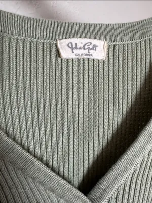 NEW John Galt Crop Sweater Brandy Melville Sage Green Ribbed V-Neck Button thumbnail 3