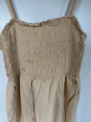Universal Threads Jumpsuit Beige Tan Smocked Linen thumbnail 2