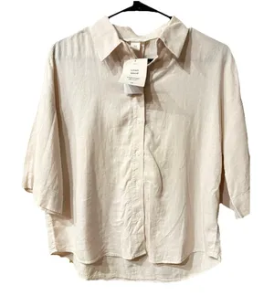 H&M linen delave oversized boxy button up short sleeve XS thumbnail 1