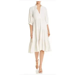 Amanda Uprichard Saffron Dress 3/4 Sleeve Ruffle Tiered Midi white xs‎ thumbnail 6