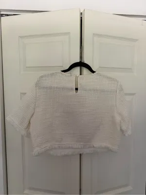 SHEIN White Tweed Skirt Set Frayed Hem Button Detail Preppy Girly Set Medium thumbnail 4