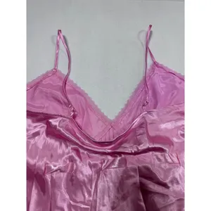 Vintage Chanteuse Pink Satin Pajama Set Lace Trim Cami &‎ Pants Size XL 90s NOS thumbnail 9