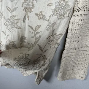 Soft Surroundings XL Ivory Beige Floral Embroidered Crochet Knit Sleeves Coastal thumbnail 4