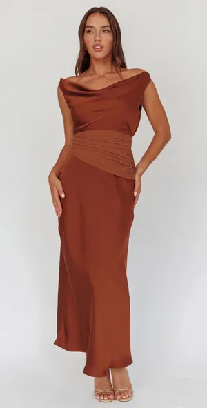 Selfie Leslie Isabella Open Cowl Back Maxi Dress Cocoa thumbnail 1