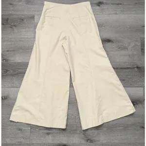 Anthropologie Women's 2 Linen Blend Wide Leg Sailor Pants Cream Side Buttons thumbnail 3