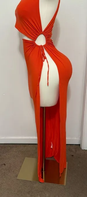 Sculpted High-Low Cutout Maxi Dress in Vibrant Red NWOT Medium thumbnail 1