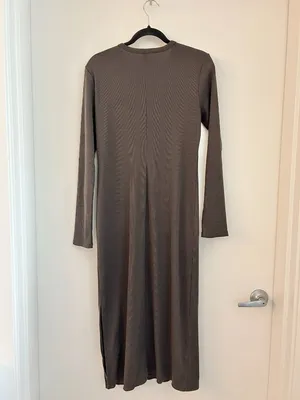 Uniqlo Women's Ribbed Stretchy Long Sleeve Brown Midi Dress Size M thumbnail 8