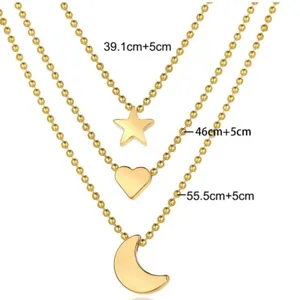 Gold Multilayer Pendant Necklace Moon Star Heart Celestial Goddess Boho Bohemian thumbnail 5