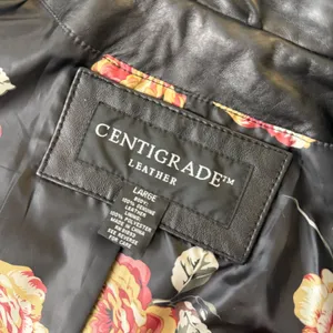 Centigrade Leather Coat women‎ L Black Floral Lining Mid Length Jacket vintage thumbnail 9