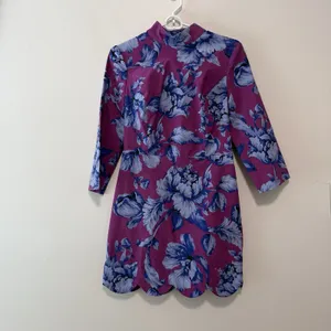 Maeve Anthropologie Purple‎ Floral Open Back Scallop Hem Dress Size 6 thumbnail 3