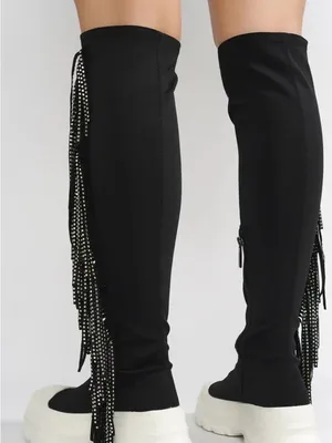 Cape Robbin ARETHA - BLACK THIGH HIGH BOOTS with Multicolor Beaded Fringe thumbnail 3