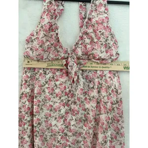 Wild Fable Pink‎ Floral Halter Dress Ruffle Tie Front Mini Size M NWT thumbnail 4