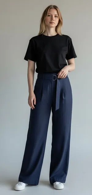 Ann Taylor Navy Blue Linen Blend Wide Leg Belted Trousers Pants 826676 Sz 4 NEW thumbnail 1