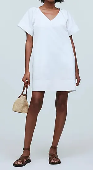 Madewell V Neck Mini Shirtdress Poplin Cotton White Pockets Relaxed Shift S NWT thumbnail 1