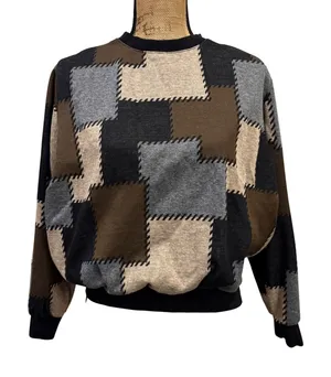 Alfred Dunner Vintage Patchwork Sweatshirt Brown‎ Tan Gray Neutral Earthy Medium thumbnail 1