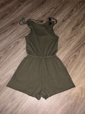 aerie Olive Green Sleeveless Tie-Shoulder One-Piece Romper thumbnail 4