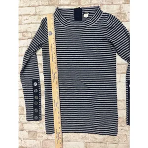 J. Crew XS Sweater Blue Gray Stripe Button Detail‎ Merino Wool thumbnail 5
