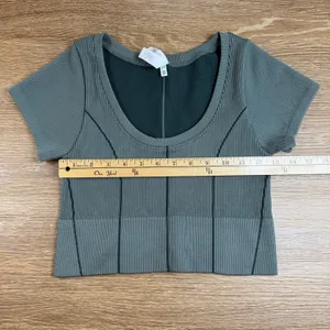 OFFLINE by Aerie Seamless Ribbed Crop Top Women's M Short Sleeve Green Workout thumbnail 7