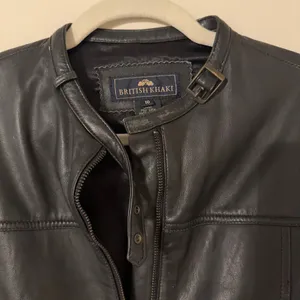 Vintage British Khaki Genuine Leather Y2K‎ Zip Up Black Jacket Size 10 thumbnail 6