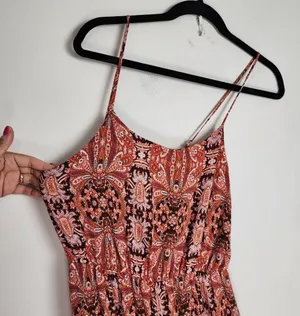 Purple Snow Wide Leg Jumpsuit Bohemian Ethnic Print Palazzo Spaghetti Straps M thumbnail 4