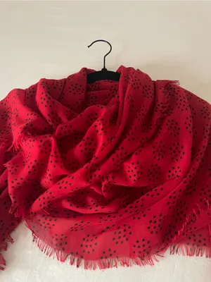 Echo Red Polka Dot Fringed Scarf thumbnail 7