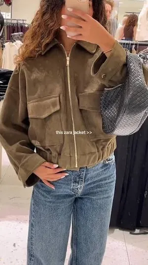 Zara Brown Tan Suede Faux Leather Bomber Jacket Outerwear thumbnail 1