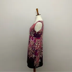 Tahari Dress Sheath Floral Botanical Leaves Lined Sleeveless Fuchsia Pink Purple thumbnail 4