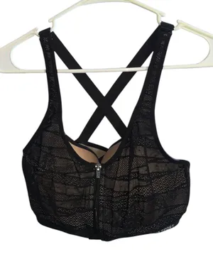 Victoria Sport Black Lace Front-Zip Sports Bra with Crisscross Back thumbnail 1