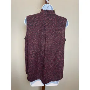 Ann Taylor Top Black Red Polka Dots Sleeveless Mock Neck Ruffle Chiffon Size M thumbnail 3