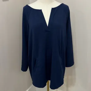Lilly Pulitzer Skipper V-Neck Popover Tunic Navy‎ Blue Pockets Size Large thumbnail 2