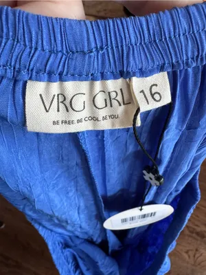 NWT VRG GRL 16 XL Raya High Waisted Wide Leg Crinkled Chiffon Blue Pants Preppy thumbnail 3