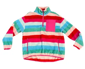 Crown & Ivy Cabana Women’s Sweatshirt Small Oversized Rainbow 1/4 Zip‎ Striped Sherpa thumbnail 1