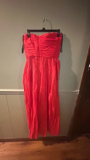 Dessy Collection Strapless Ruched Maxi Dress in "Firecracker" thumbnail 6