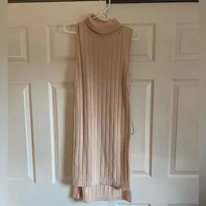 Anthropologie small lace up turtleneck cream tan sleeveless sweater dress thumbnail 4