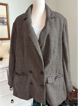 Old Navy Plaid dark academia Blazer Jacket xxl Brown Houndstooth Double Breasted Oversize thumbnail 1