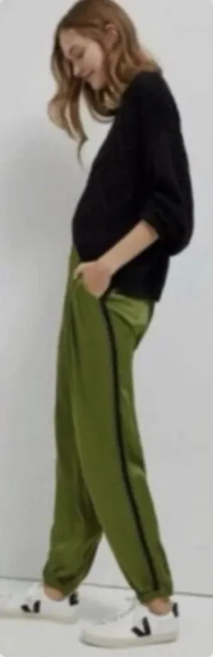 Anthropologie Womens Moss Green Diandra Pleated Side Stripe Jogger Pants Size 2 thumbnail 1
