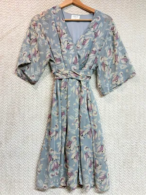 Sienna Sky Floral Faux Wrap Midi Dress M Blue Purple Cottagecore Fairycore Soft‎ thumbnail 6